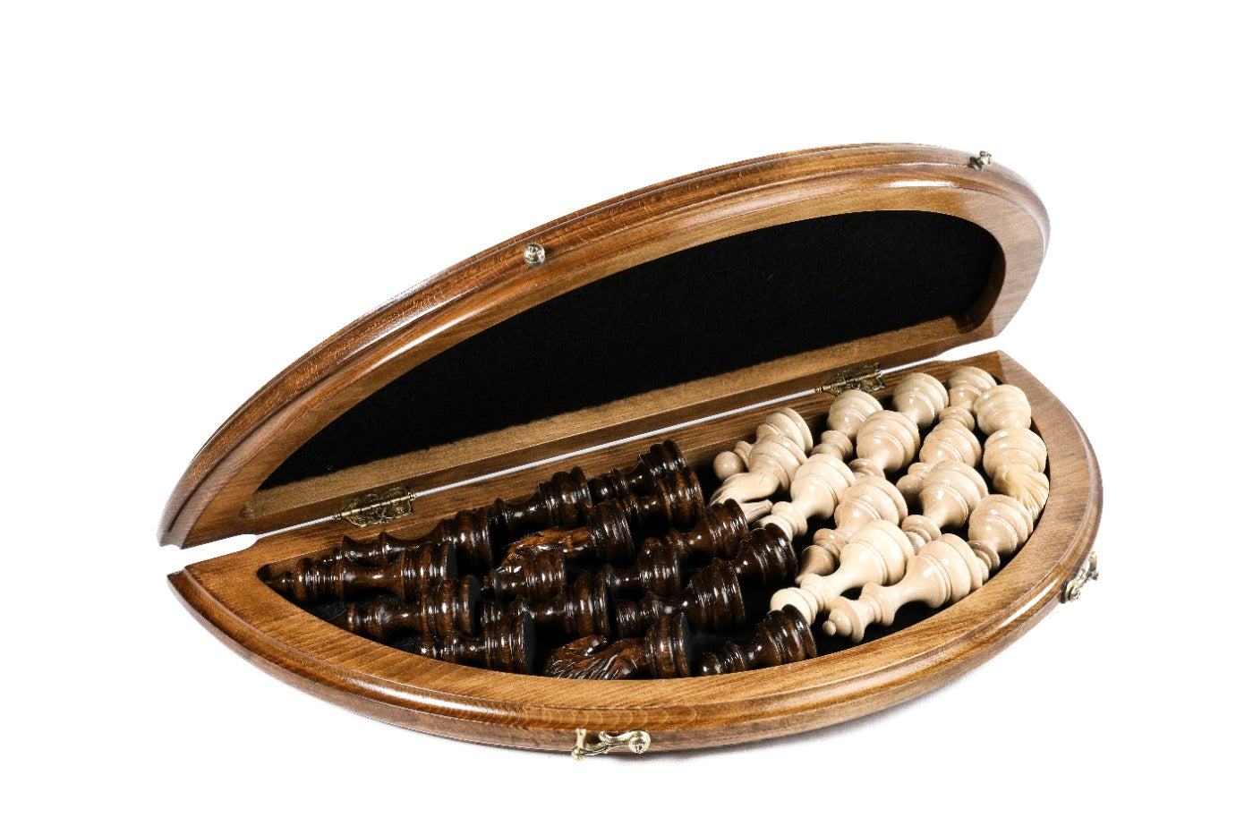 luxury round chess set wooden with ornamental carving