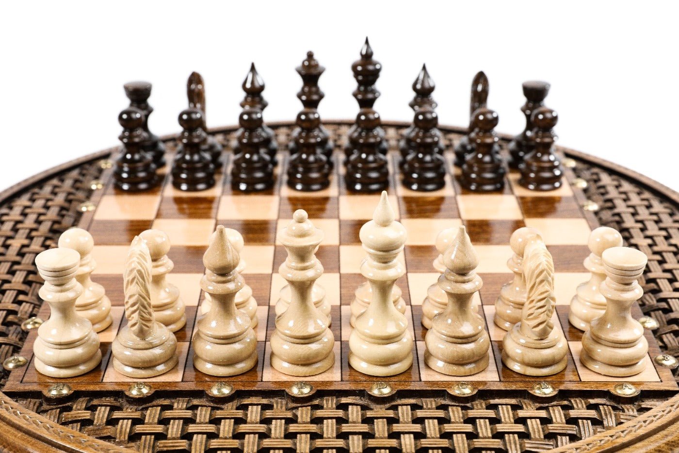 Chess Set - Circular Ornamental Weave Wood - Unumperfectus