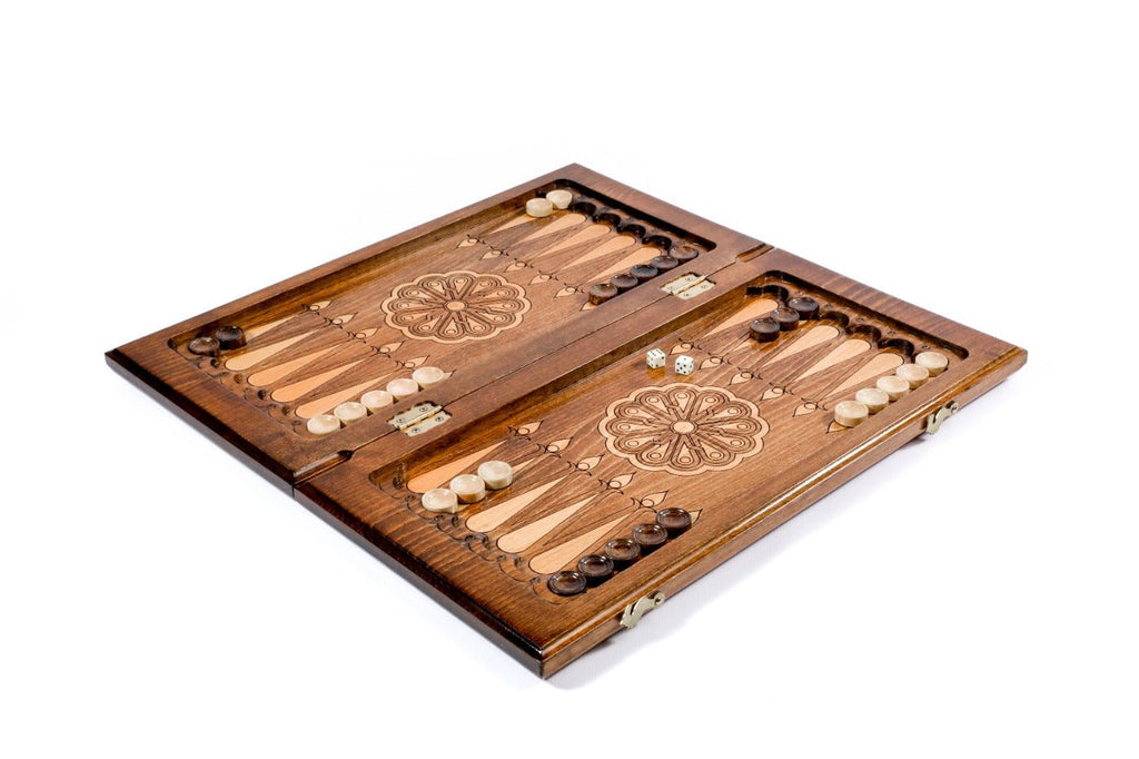 Wooden backgammon set with Ararat design and decorative carved elements