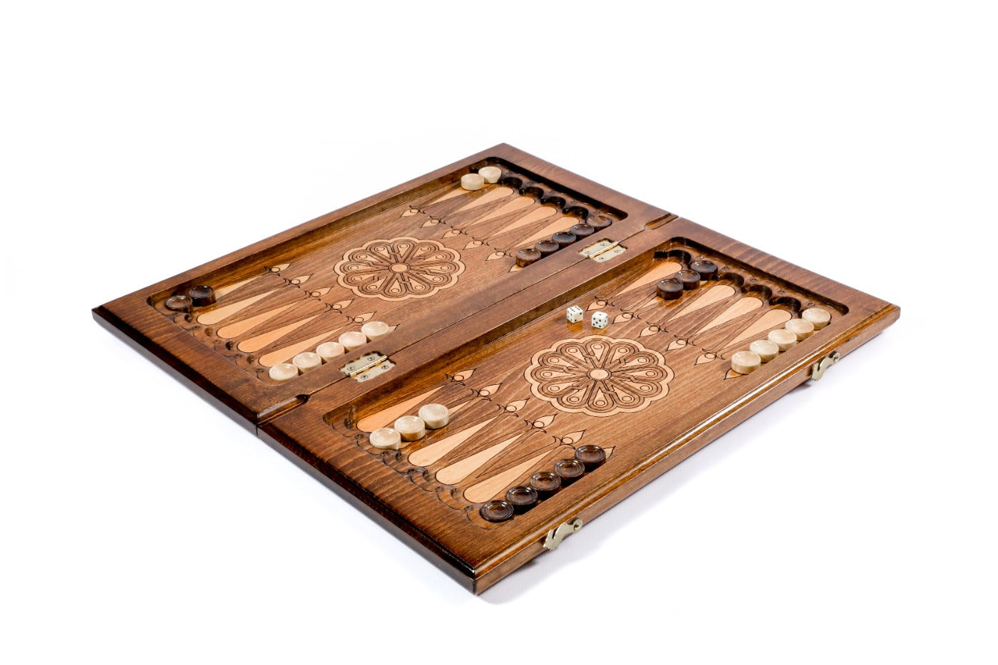 Wooden backgammon set with Ararat design and decorative carved elements