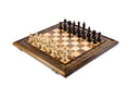 Luxury wooden chess and backgammon set with hand-carved textured frame, pieces set for play