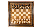 Top-down view of the luxury chess set with all 32 pieces in starting position
