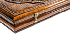 Mount Ararat Armenian Design backgammon board - playing pieces and dice arranged on the board