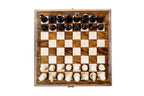 Handmade chess and backgammon set - chess pieces set up for play