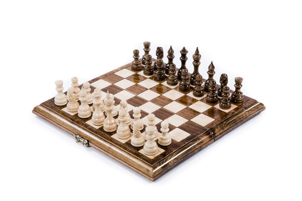 Classic wooden chess set and backgammon board carved from solid beech wood — by Hrachya Ohanyan