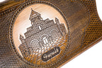 The interior view of the open Hrachya Ohanyan church set highlighting the smooth wood grain and professional-grade playing surface.