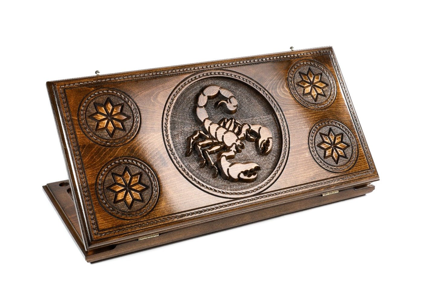 Wooden backgammon board with Octagram Scorpion design 23.6 inch