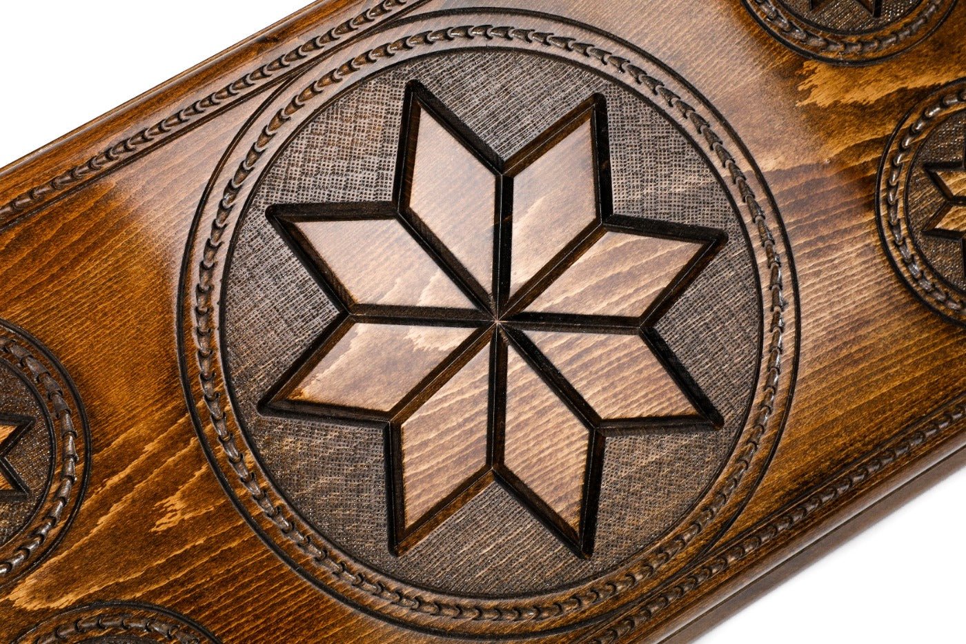 Handcrafted backgammon set with geometric scorpion motif detailing