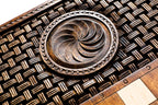 Ornamental Bas Relief Design backgammon board - detail of the wood grain and finish