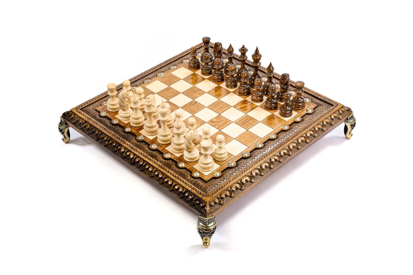 Luxury Chess Set with Bronze Legs Wooden Board - Unumperfectus