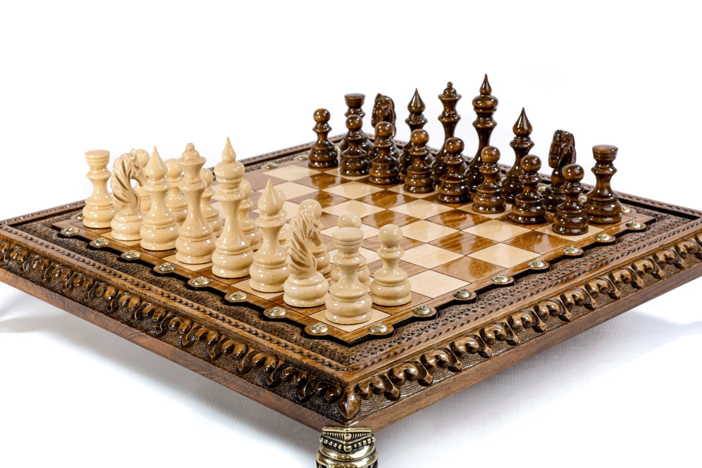 Luxury Chess Set with Bronze Legs Wooden Board - Unumperfectus
