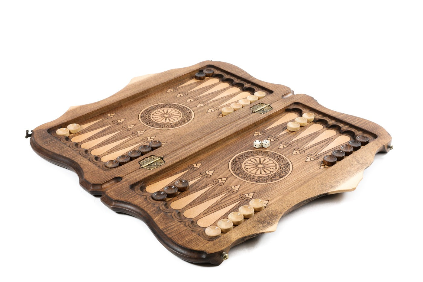 Wooden backgammon board Hripsime church Ararat outline artwork