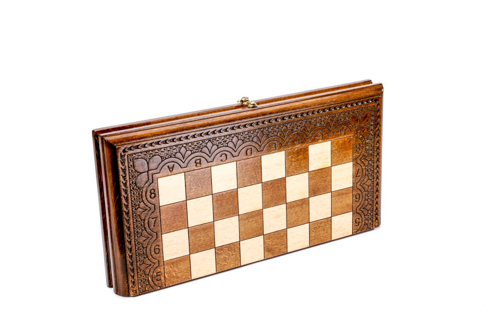 decorative chess set with carved ornaments