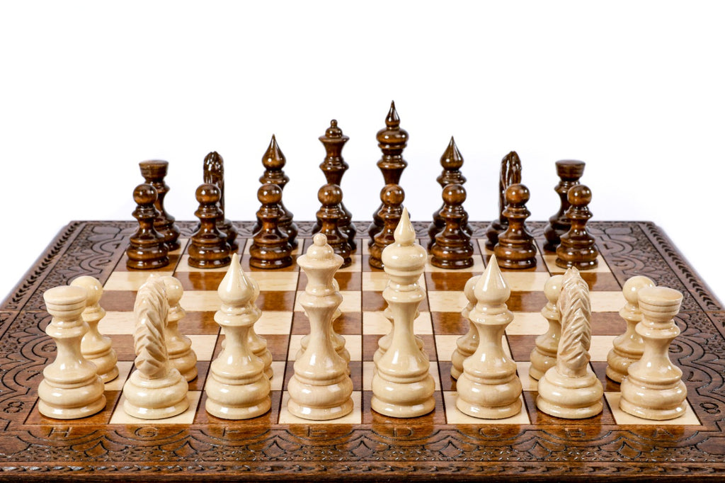 Classic Chess Set with Ornaments – Wooden Chess Set - Unumperfectus