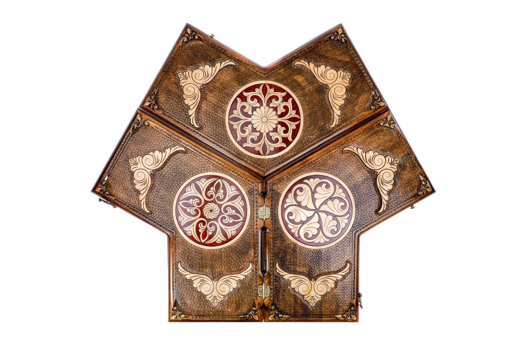 Three player ornamental epoxy wooden backgammon board design