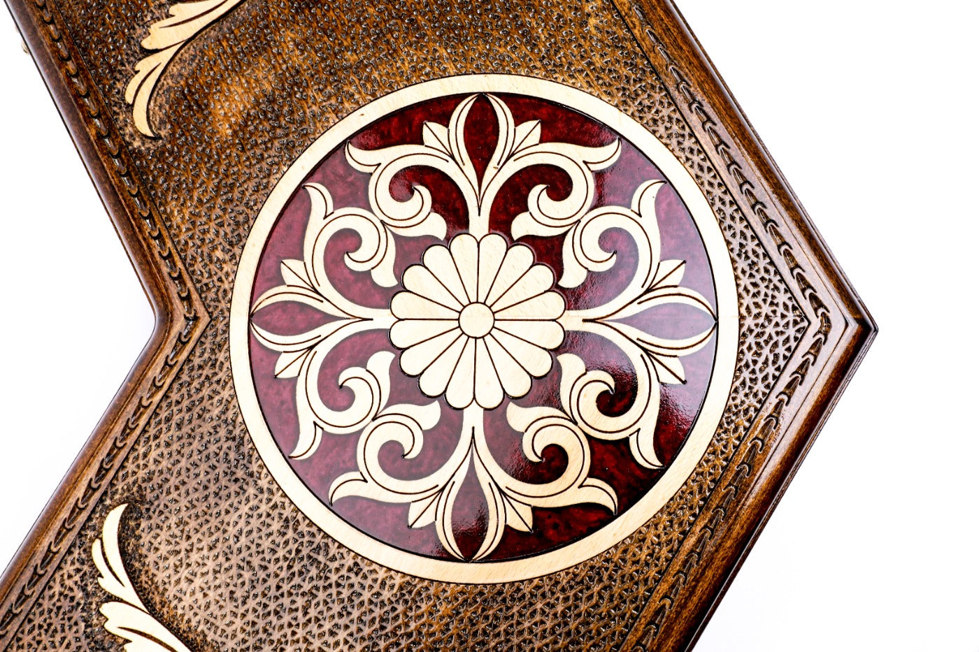 Unique three player backgammon board ornamental wood epoxy style
