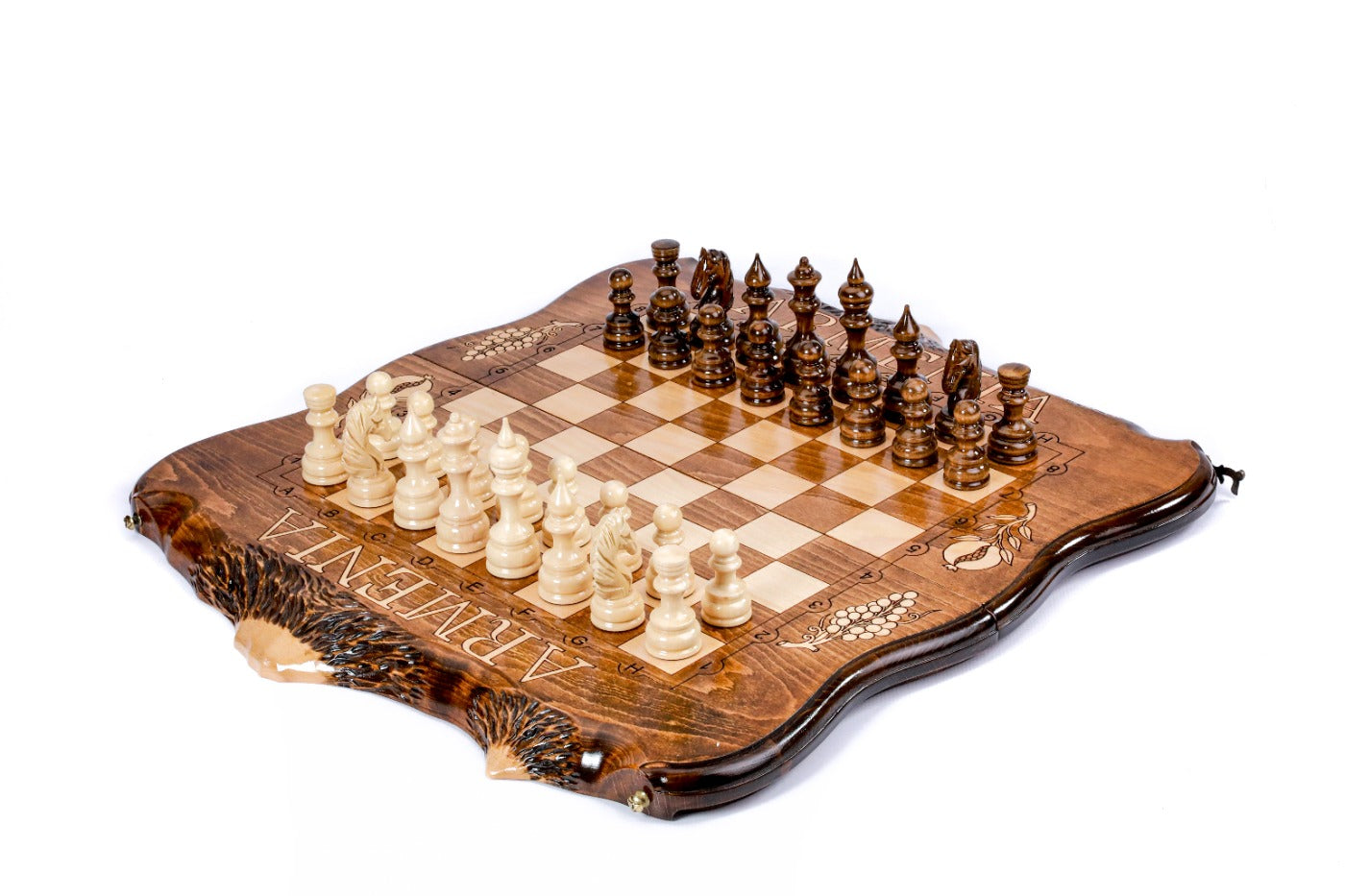 Armenia engraved wooden chess set board