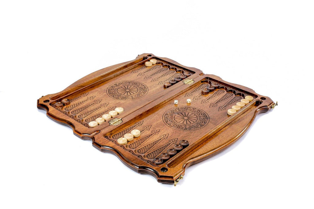 Handcrafted wooden backgammon board with epoxy resin pomegranate tree artwork