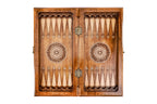 Backgammon field of the Ararat combo set laid flat, carved points and central wheel ornaments