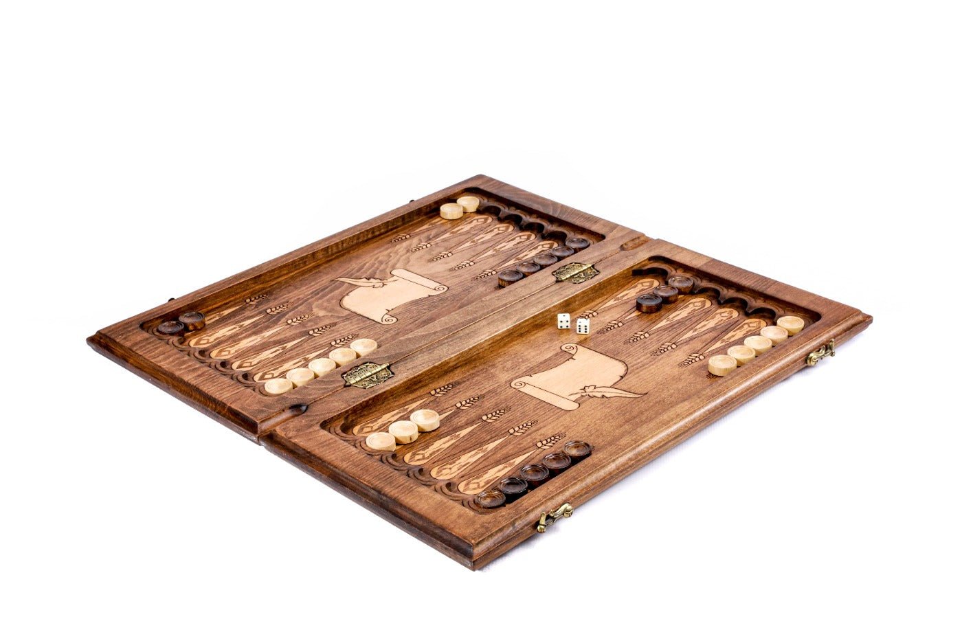 Handmade wooden backgammon board with cultural Armenian alphabet theme