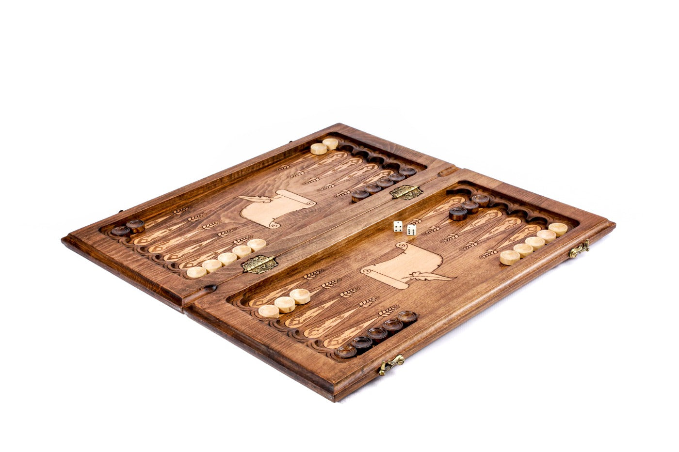 Handmade wooden backgammon board with cultural Armenian alphabet theme