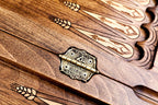 Armenian Alphabet backgammon board - side profile showing the craftsmanship