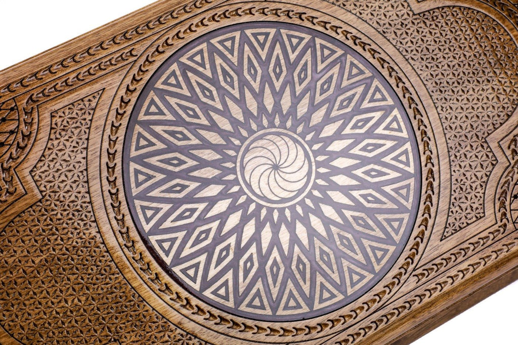Luxury wooden backgammon board with ornamental epoxy artistic pattern