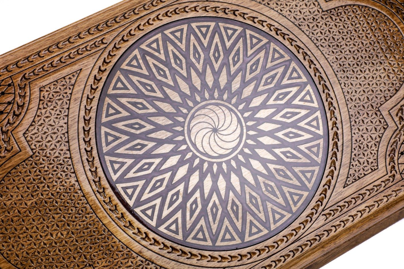 Luxury wooden backgammon board with ornamental epoxy artistic pattern