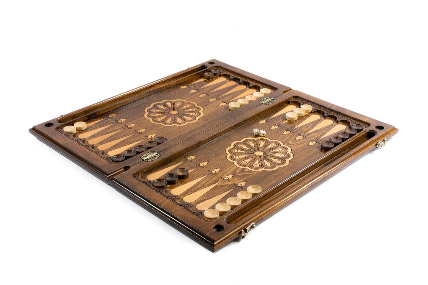 Large wooden backgammon set with classic Armenian design elements