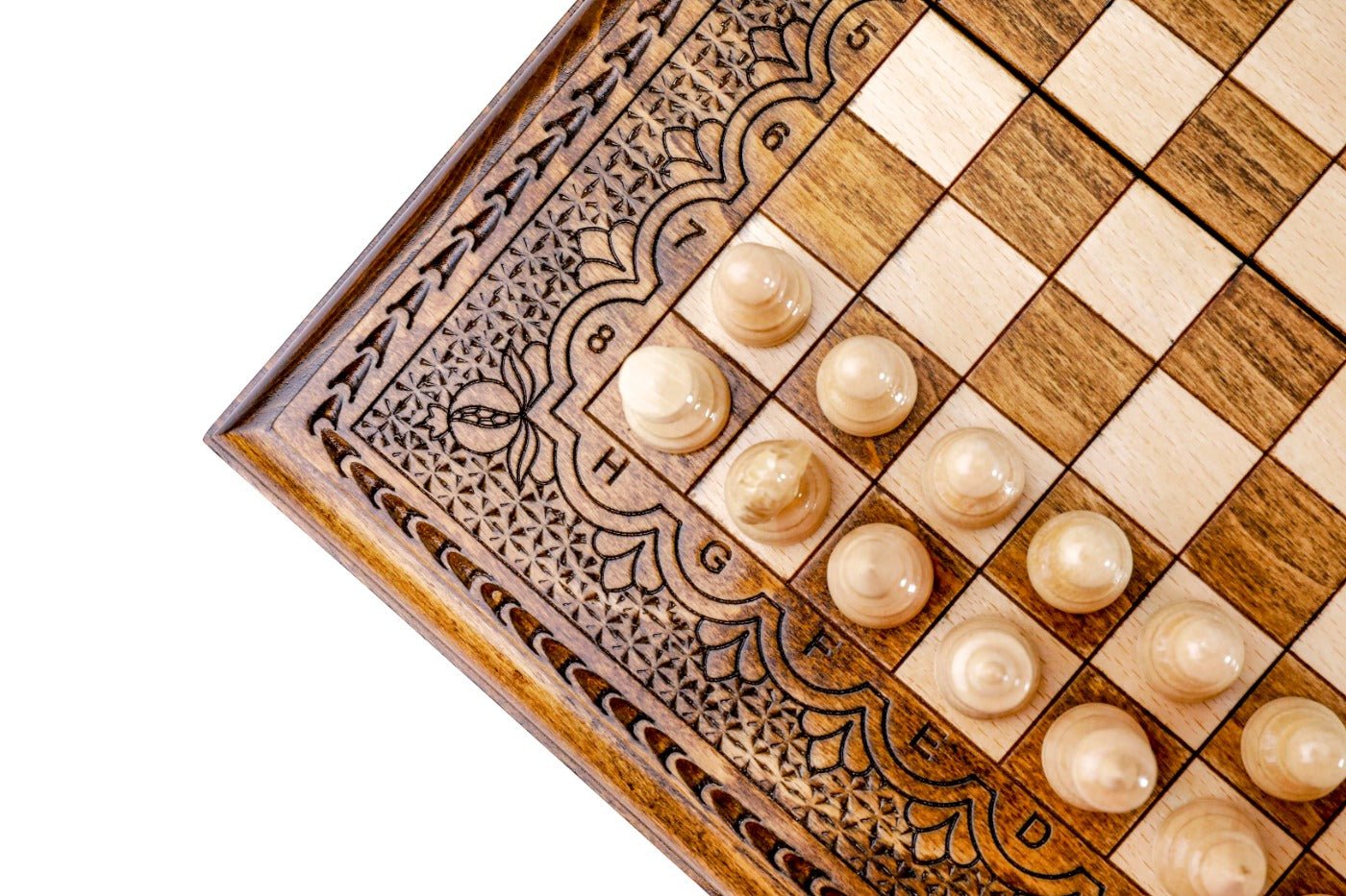 Wooden Chess Set with Ornaments – Classic Board - Unumperfectus
