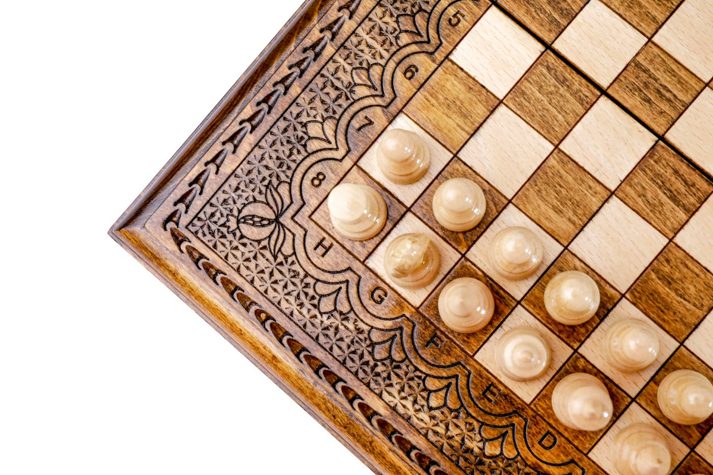 Wooden Chess Set with Ornaments – Classic Board - Unumperfectus