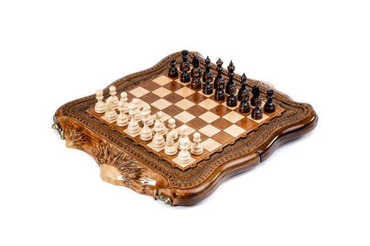 Mount Ararat Chess Set with Carved Surface – Wooden Chess Set