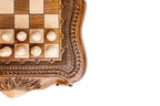 Mount Ararat Carved Surface chess set - close-up of hand-carved chess pieces