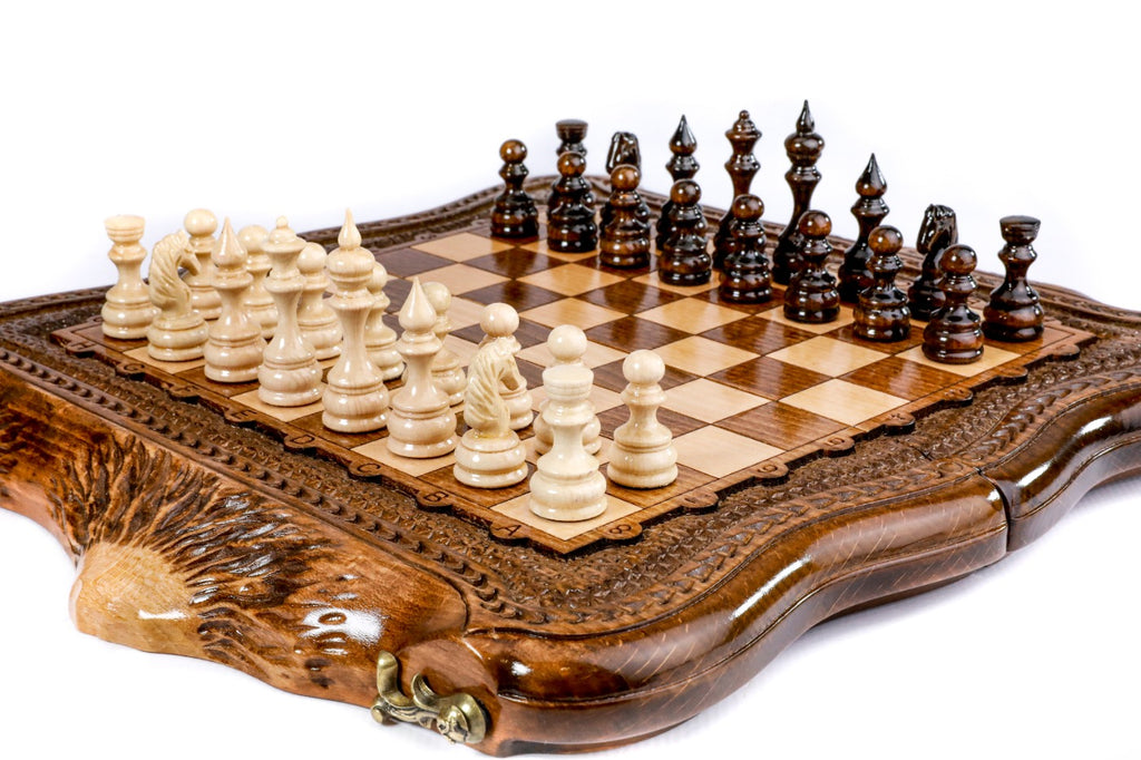 Mount Ararat Chess Set with Carved Surface – Wooden Chess Set - Unumperfectus