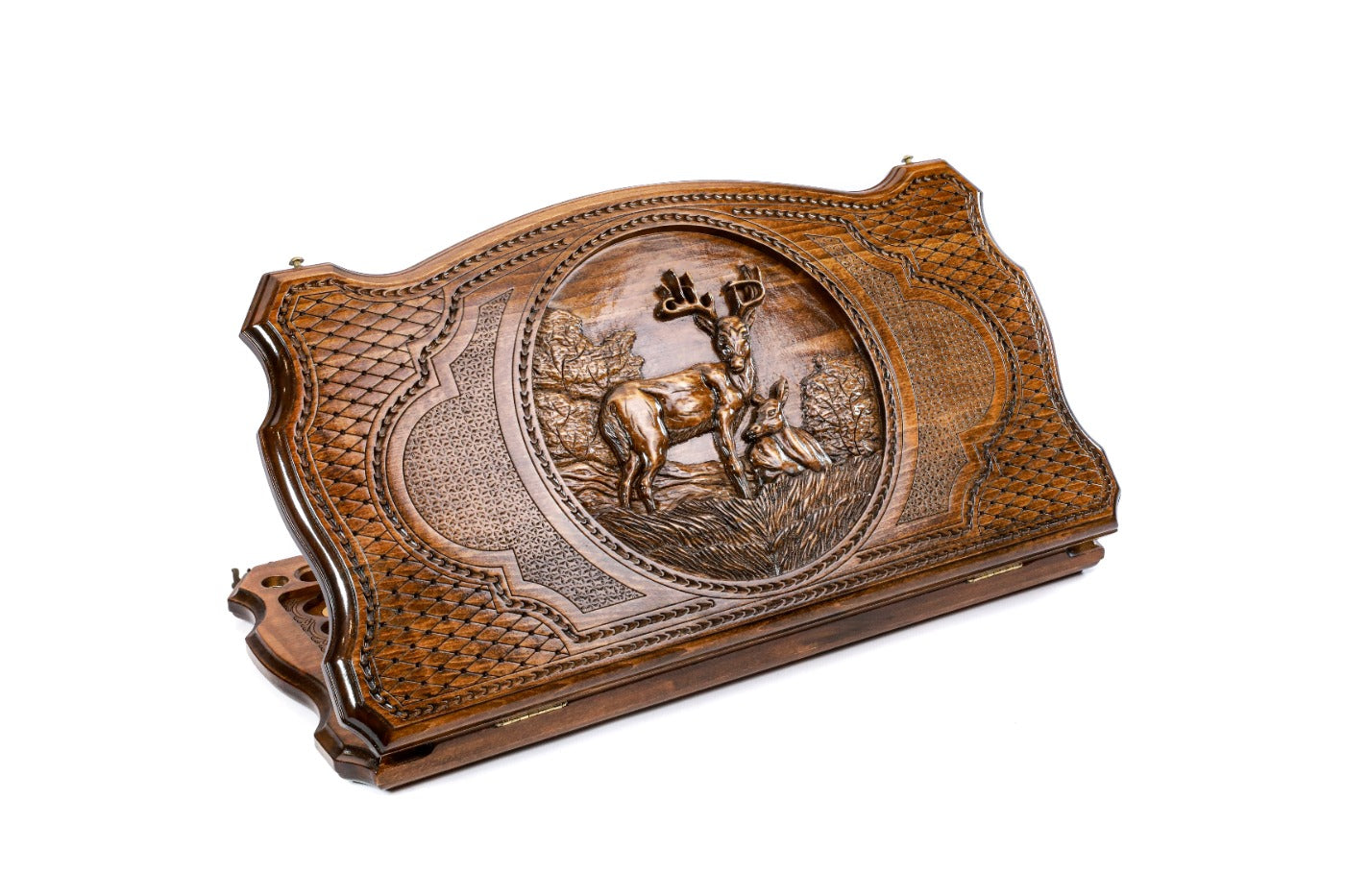 Deer themed wooden backgammon board handcrafted luxury design