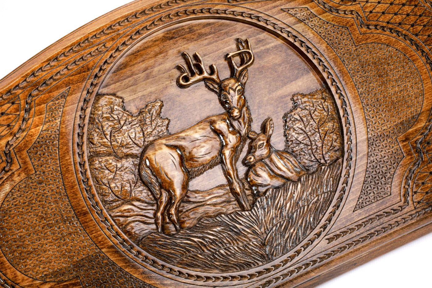 Luxury backgammon board with deer artistic contour outline wooden style