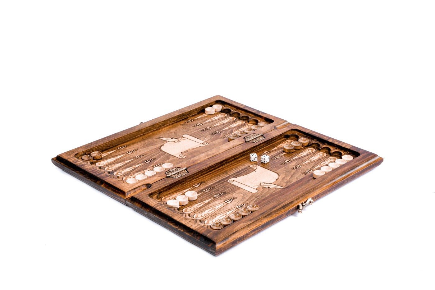 Handmade wooden backgammon board with Armenian cultural alphabet theme