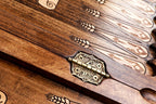 Armenian Alphabet backgammon board - detail of the wood grain and finish