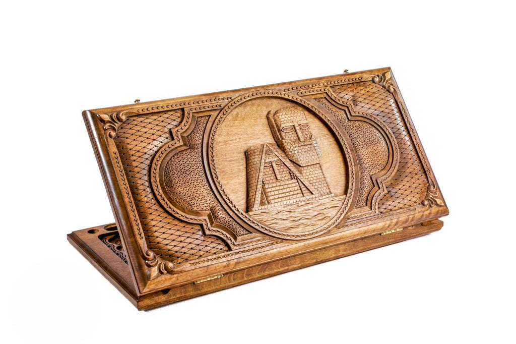 Luxury backgammon board inspired by Armenian cultural monument artwork
