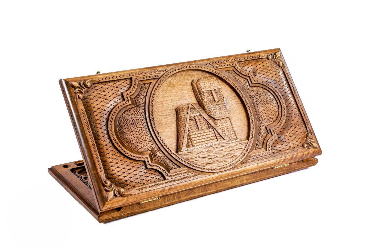 Luxury backgammon board inspired by Armenian cultural monument artwork
