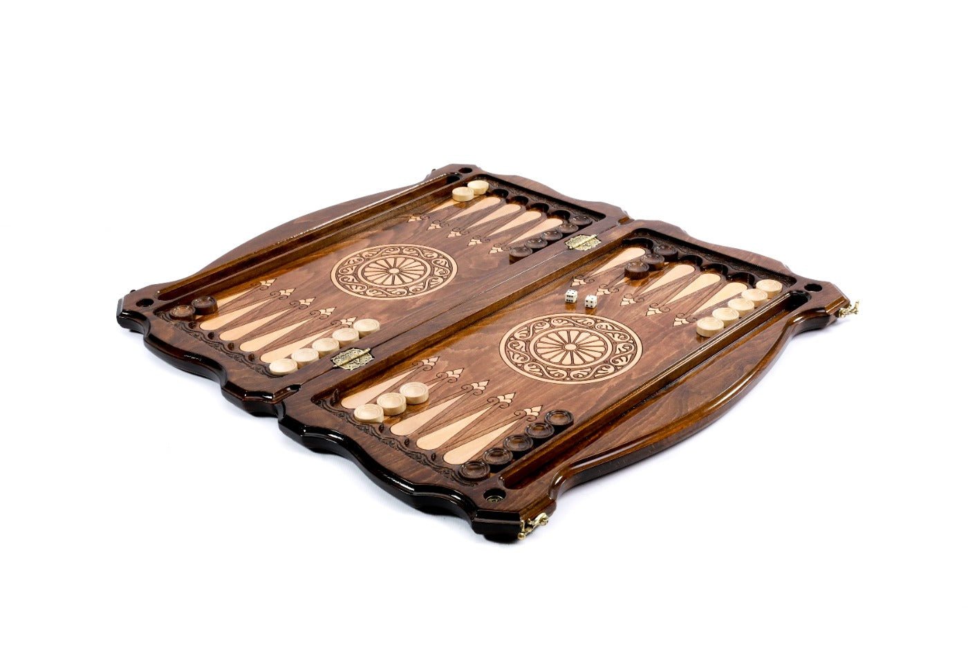 Premium handcrafted wooden backgammon board two sided cultural design Armenia Argentina