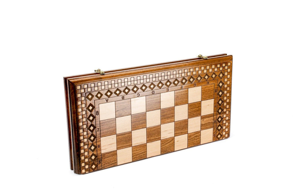 Wooden Chess Set & Backgammon With Carpet Pattern 50 cm | 19.7" - Unumperfectus