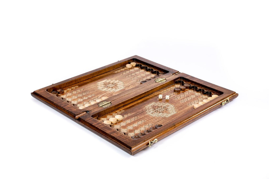 Premium luxury wooden chess board with traditional carpet inspired artwork