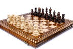 Handcrafted wooden chess set and wooden backgammon Armenian themed design