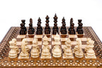 Carpet Pattern chess and backgammon set - chess pieces set up for play