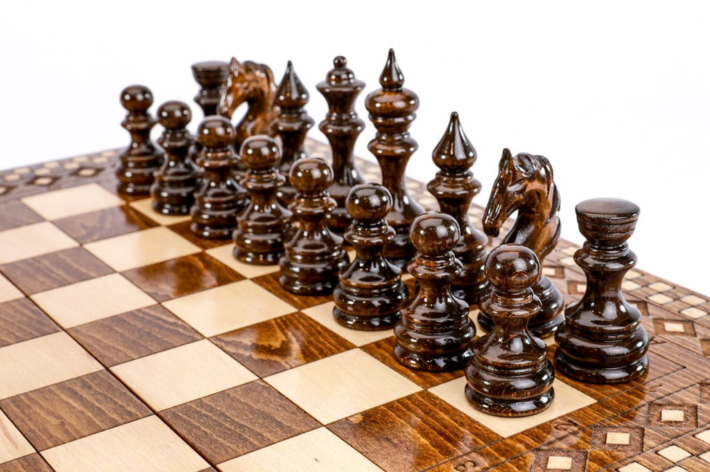 Wooden Chess Set & Backgammon With Carpet Pattern 50 cm | 19.7" - Unumperfectus