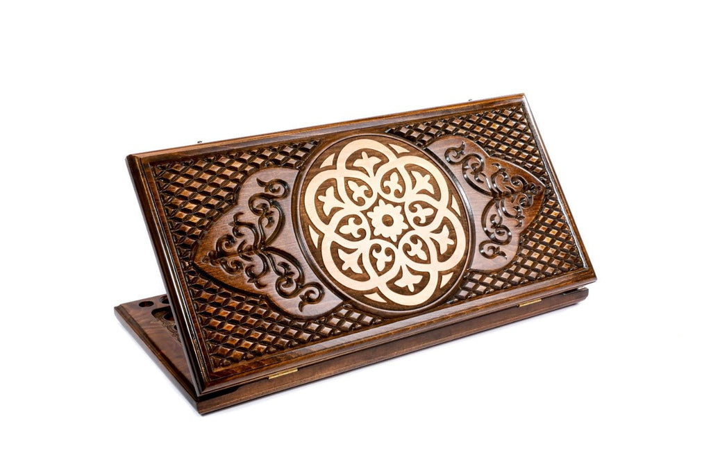 Handcrafted wooden backgammon board with ornamental classic design 23.6 inch