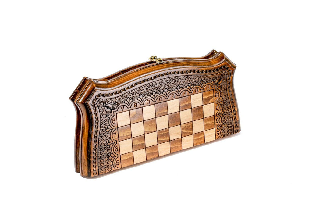 Wooden Carved Chess Set & Backgammon Ornamental — 30 cm | 11.8" - Unumperfectus