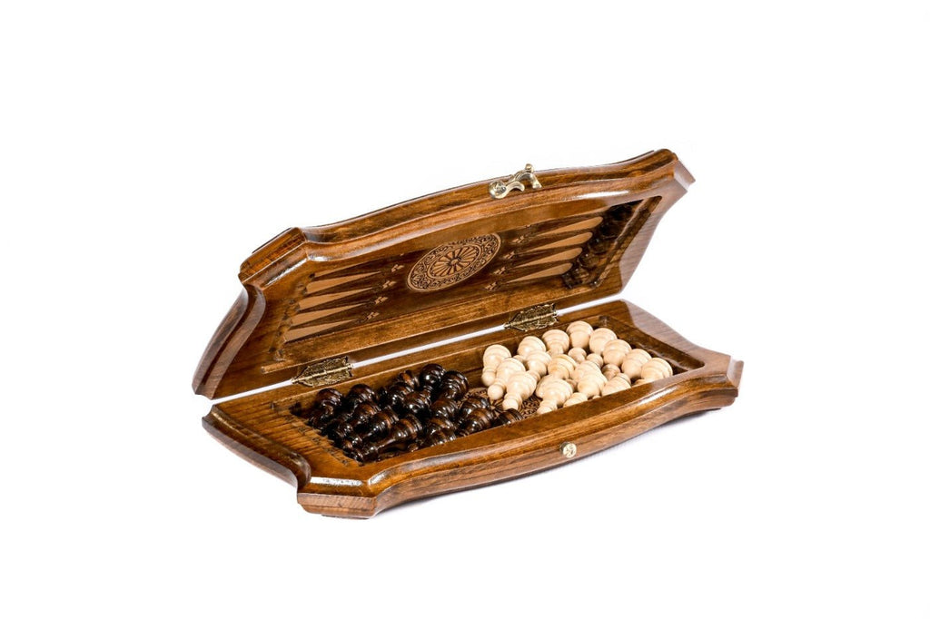 Wooden Carved Chess Set & Backgammon Ornamental — 30 cm | 11.8" - Unumperfectus