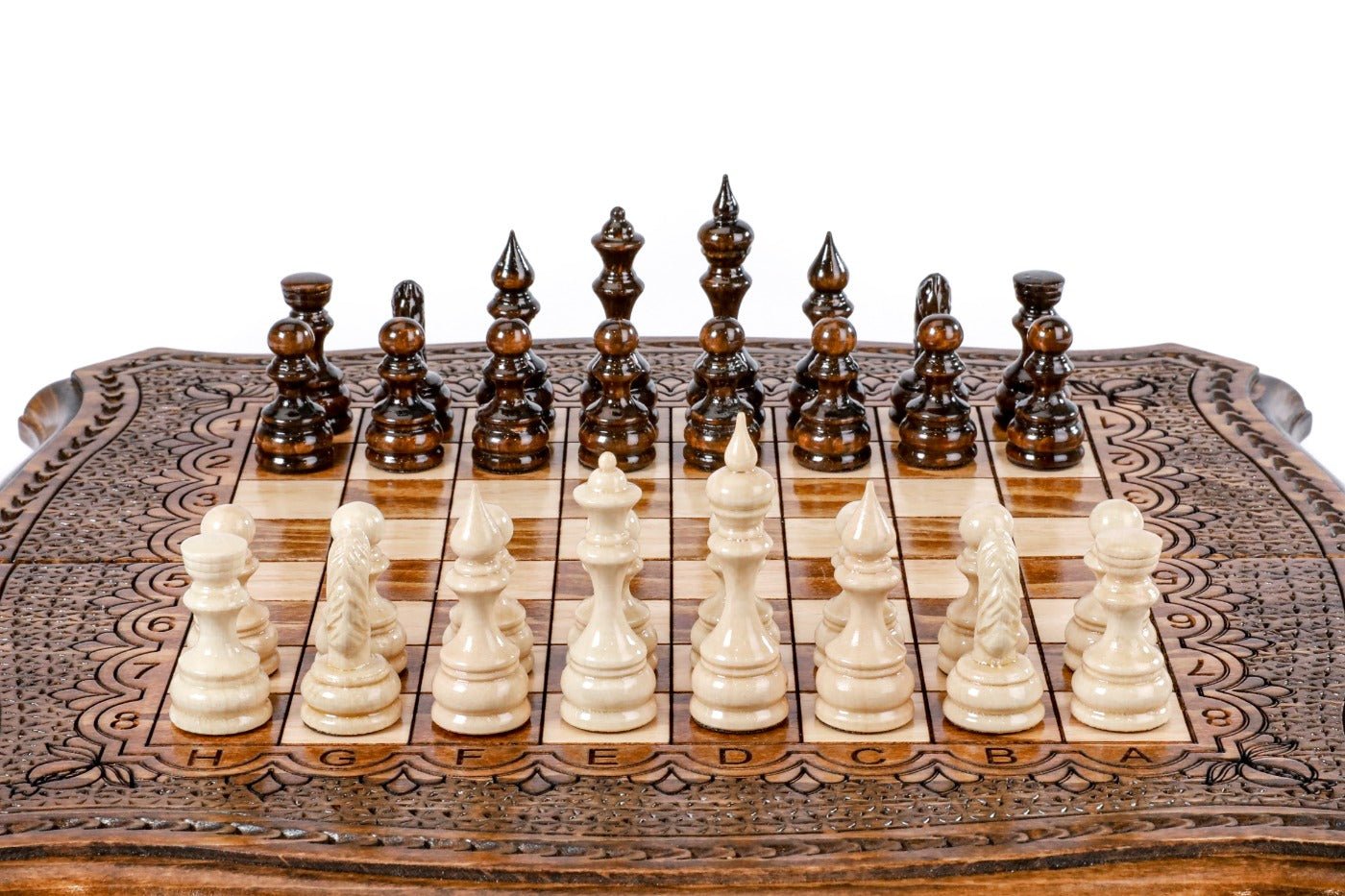 Wooden Carved Chess Set & Backgammon Ornamental — 30 cm | 11.8" - Unumperfectus